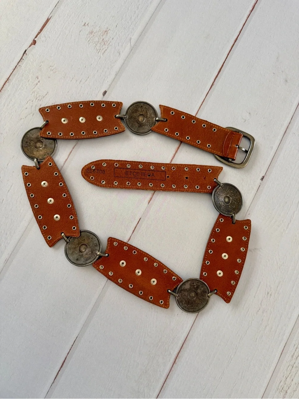 Etcetera Western Concho Studded Leather Belt Brown Boho Southwestern Belt